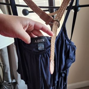 Navy dress with tan belt